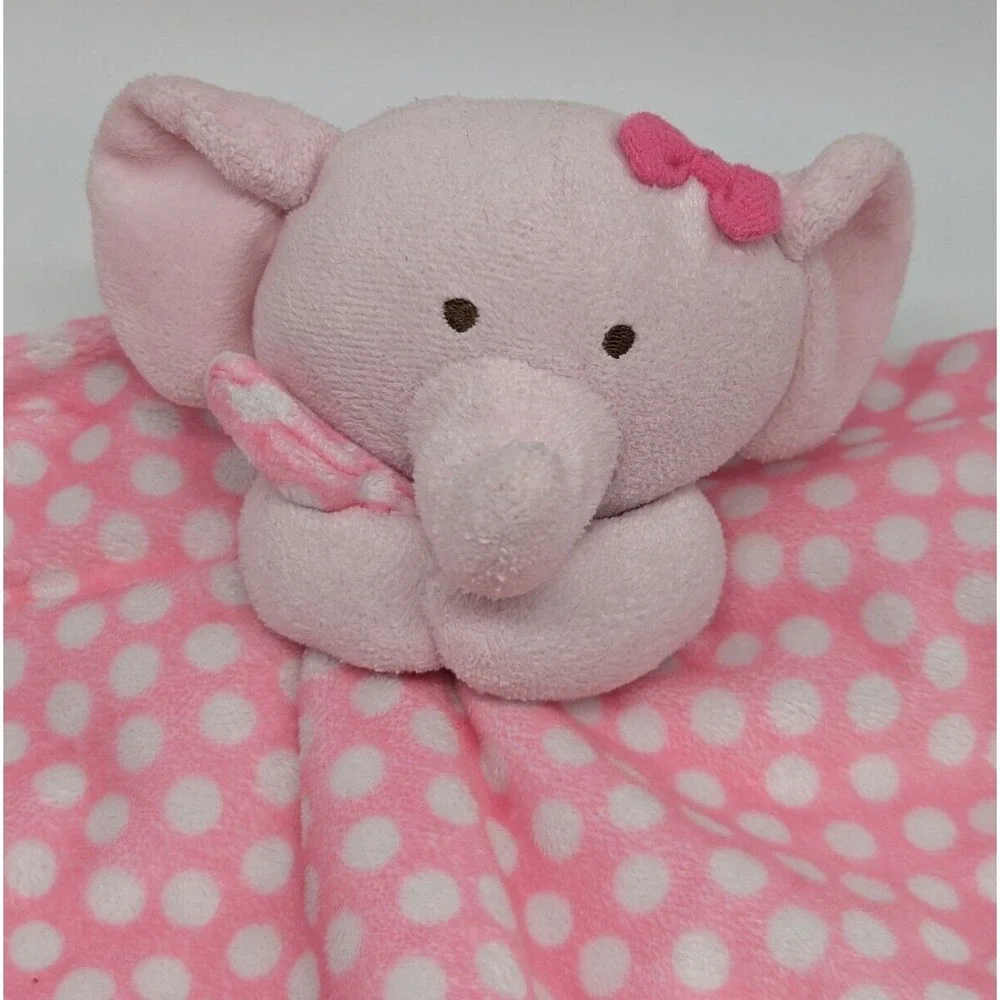 Carters Elephant Bow Pink White Polka Dots Baby Girl Security Blanket Lovey 13